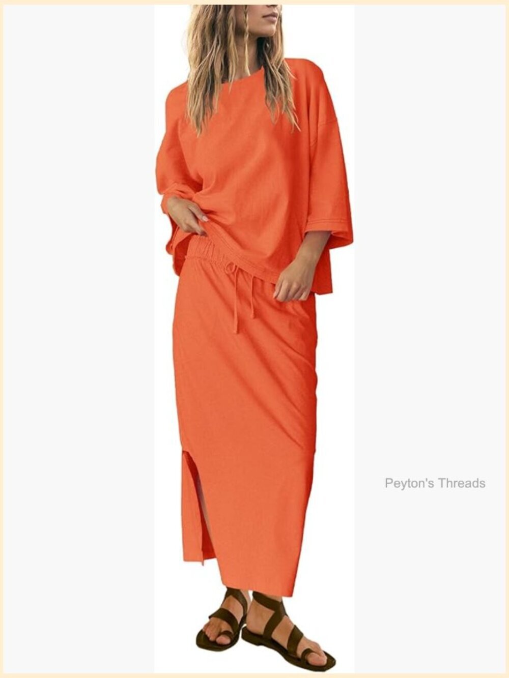 3/4 Sleeve Oversized Top and Maxi Skirt Set Travel Vacation Outfit